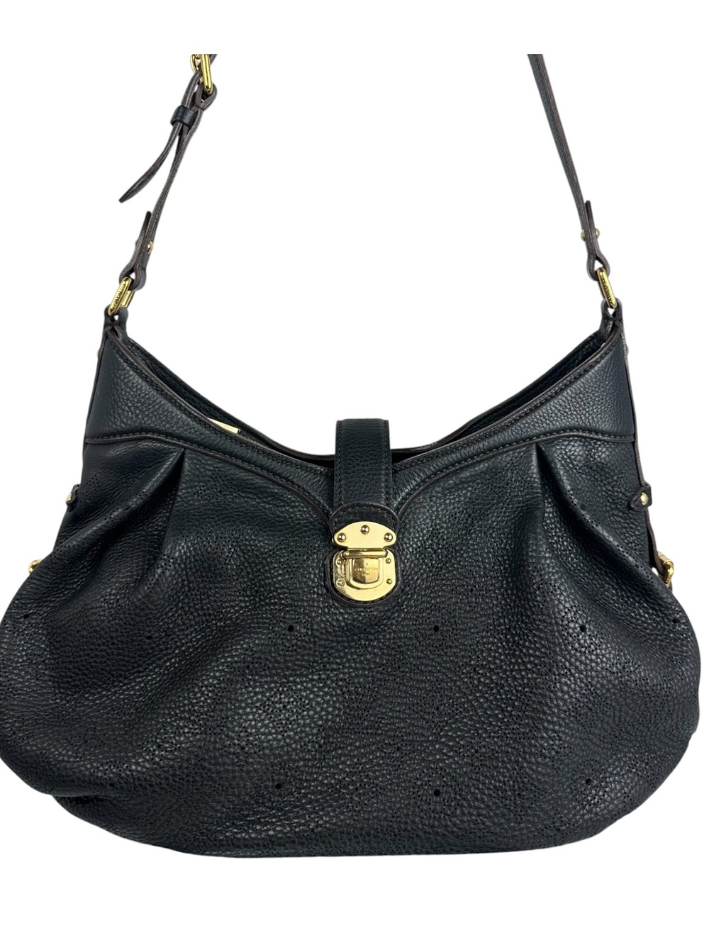 Louis Vuitton Mahina Black Leather Hobo Bag Mahina Perforated Shoulder Bag Rare